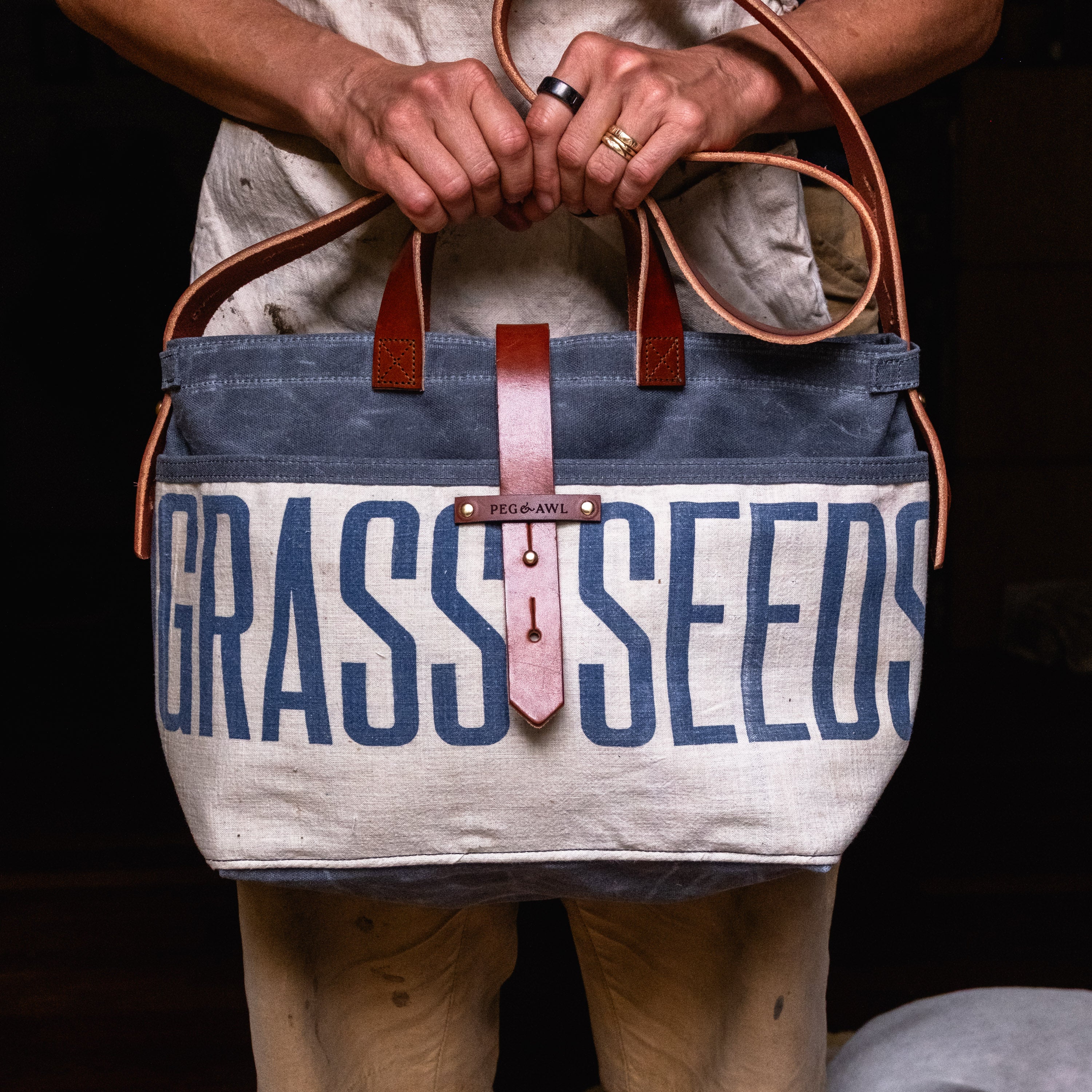 Standard Tote with Vintage Hardware Store Apron: Grass Seeds