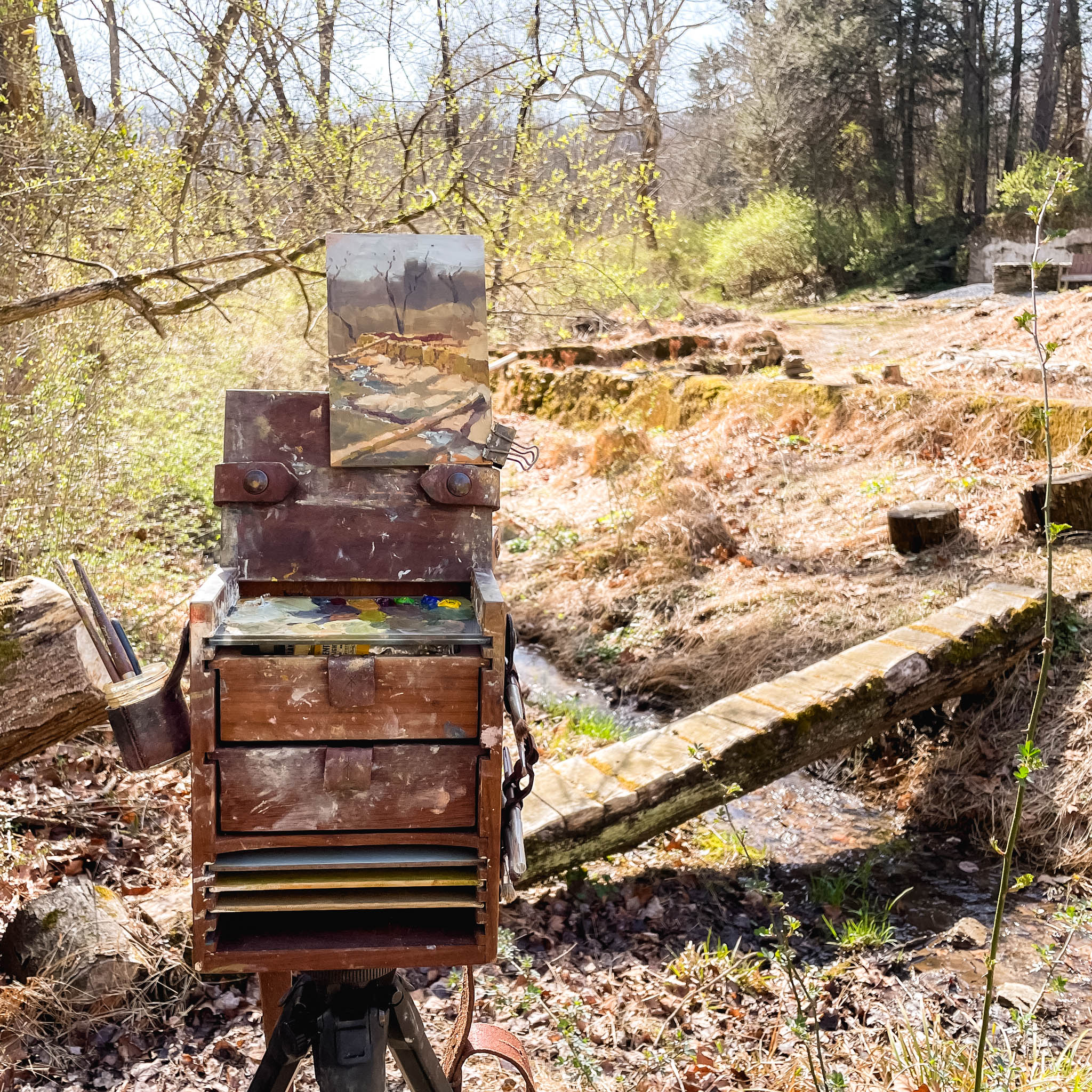Framed Original Plein Air Painting by Walter Kent: Harmony Hill Ruins