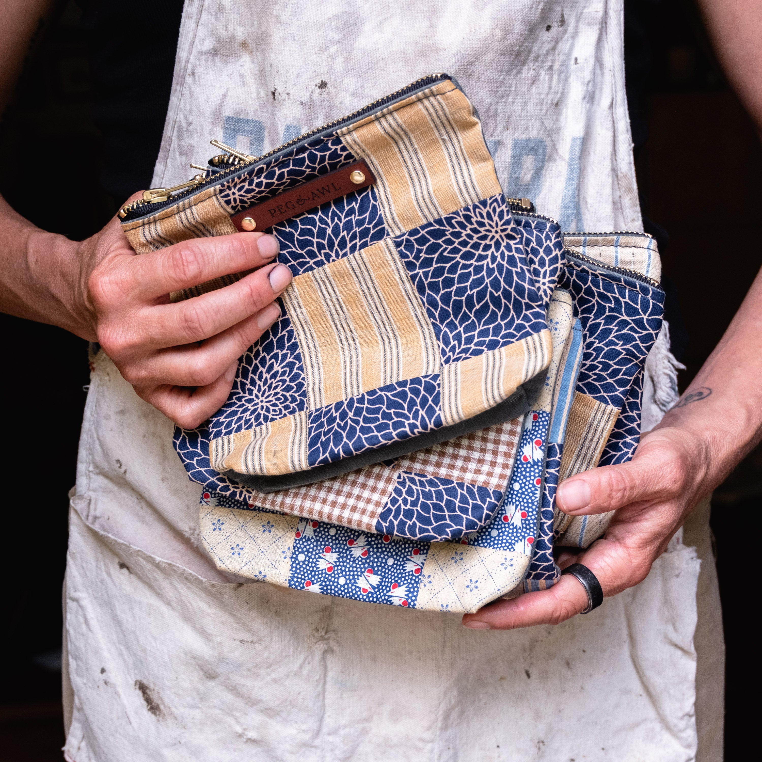 Pouch with Early 1800s Orphan Squares: Ruby