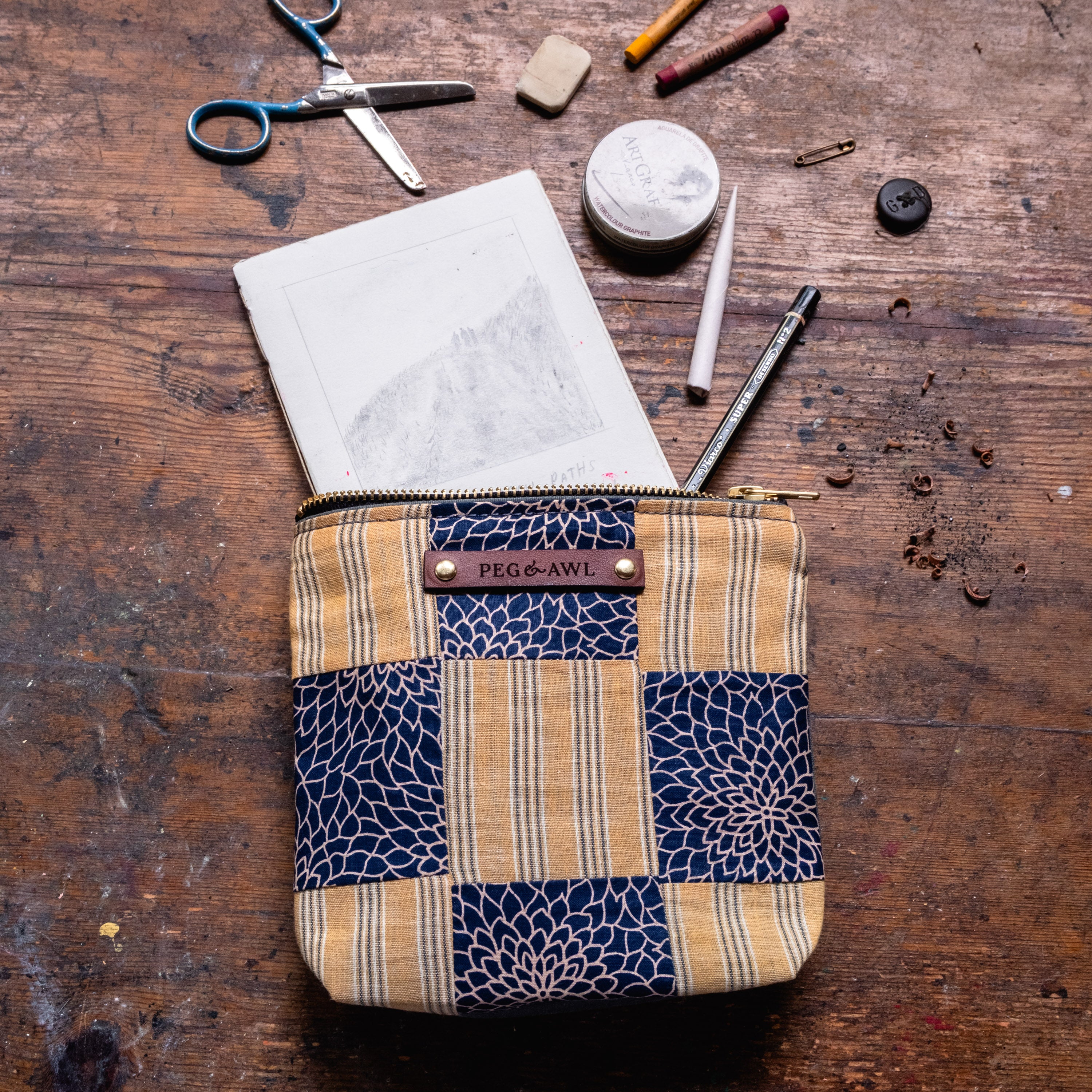Pouch with Early 1800s Orphan Squares: Ruby