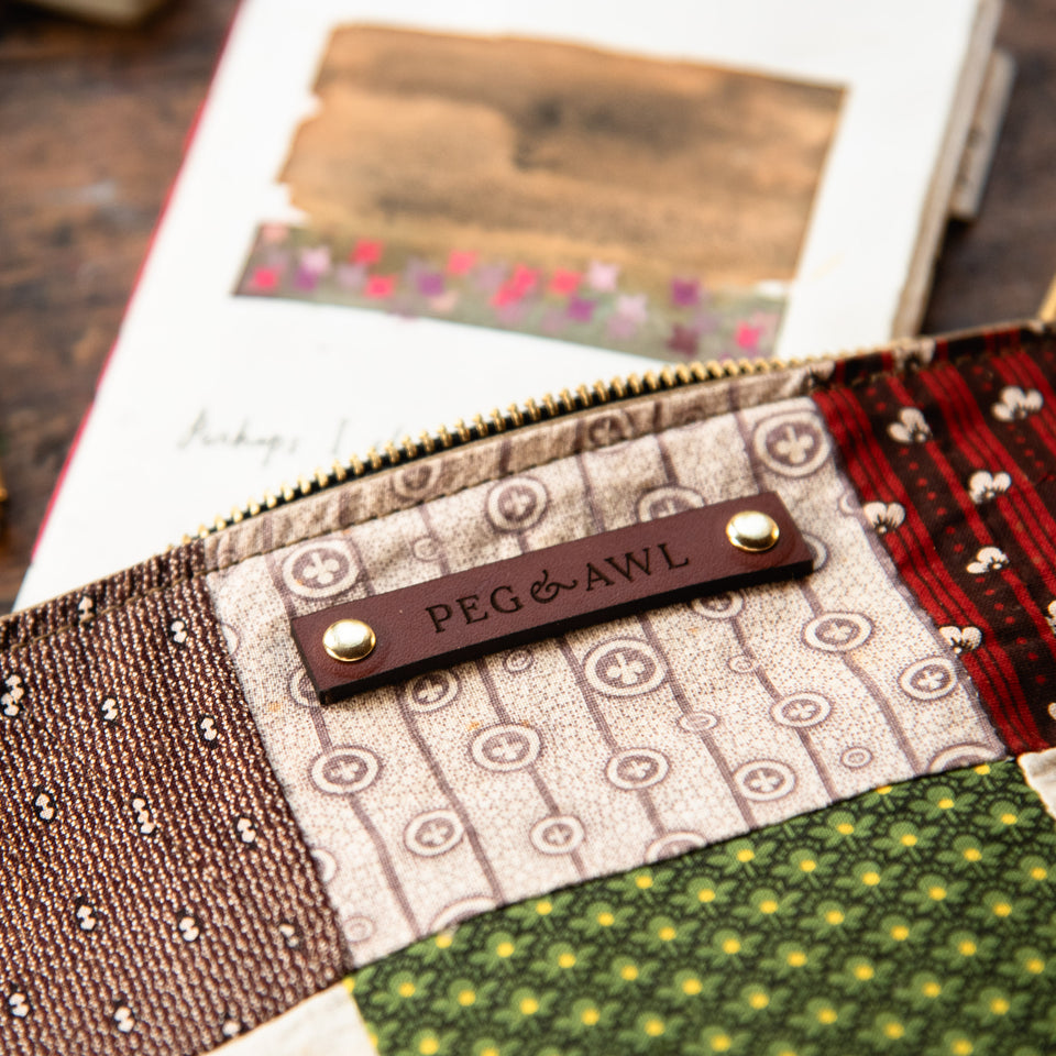 Large Pouch with Antique Orphan Squares and Pop of Green: Tally