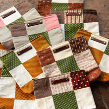 Large Pouch with Antique Orphan Squares and Pop of Green: Tally