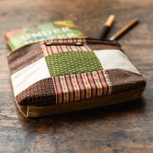 Large Pouch with Antique Orphan Squares and Pop of Green: Tally