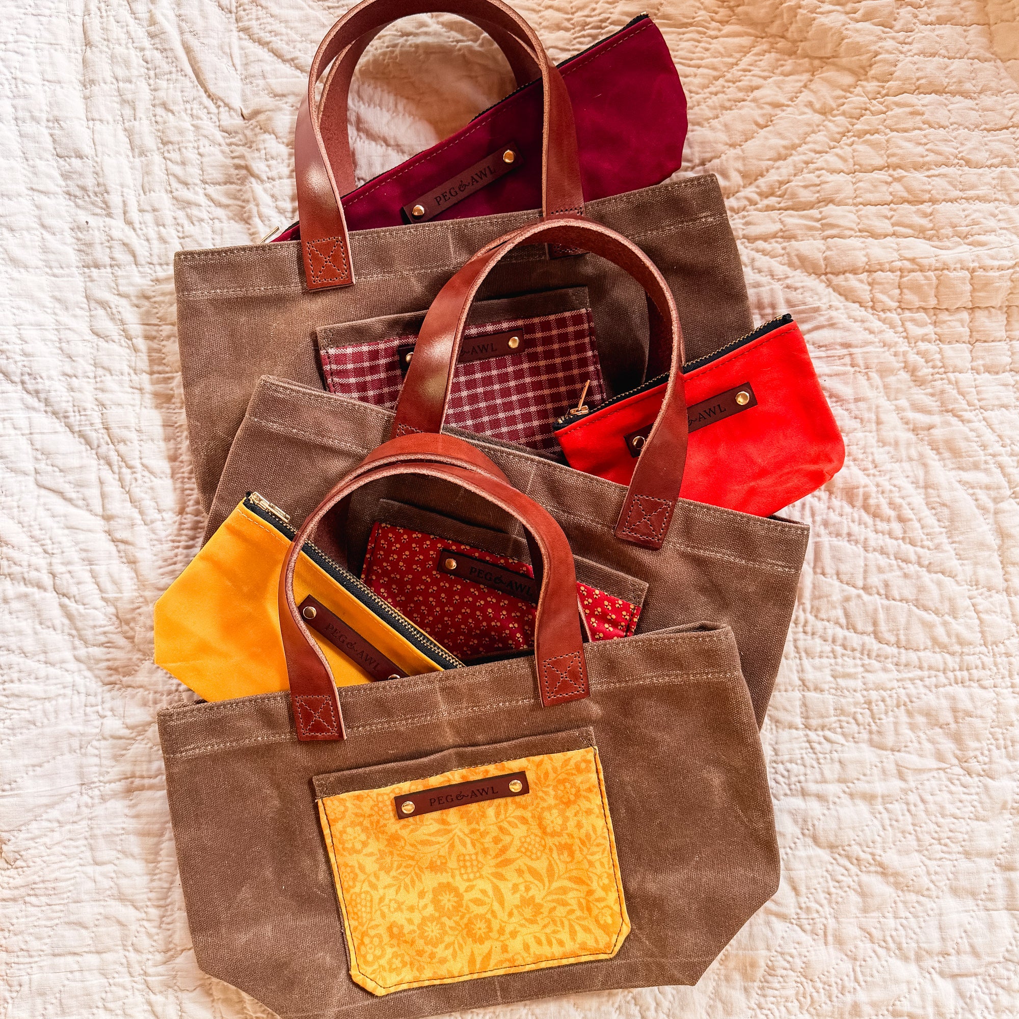 Pipit Tote with Early 1900s Textile: Winifred