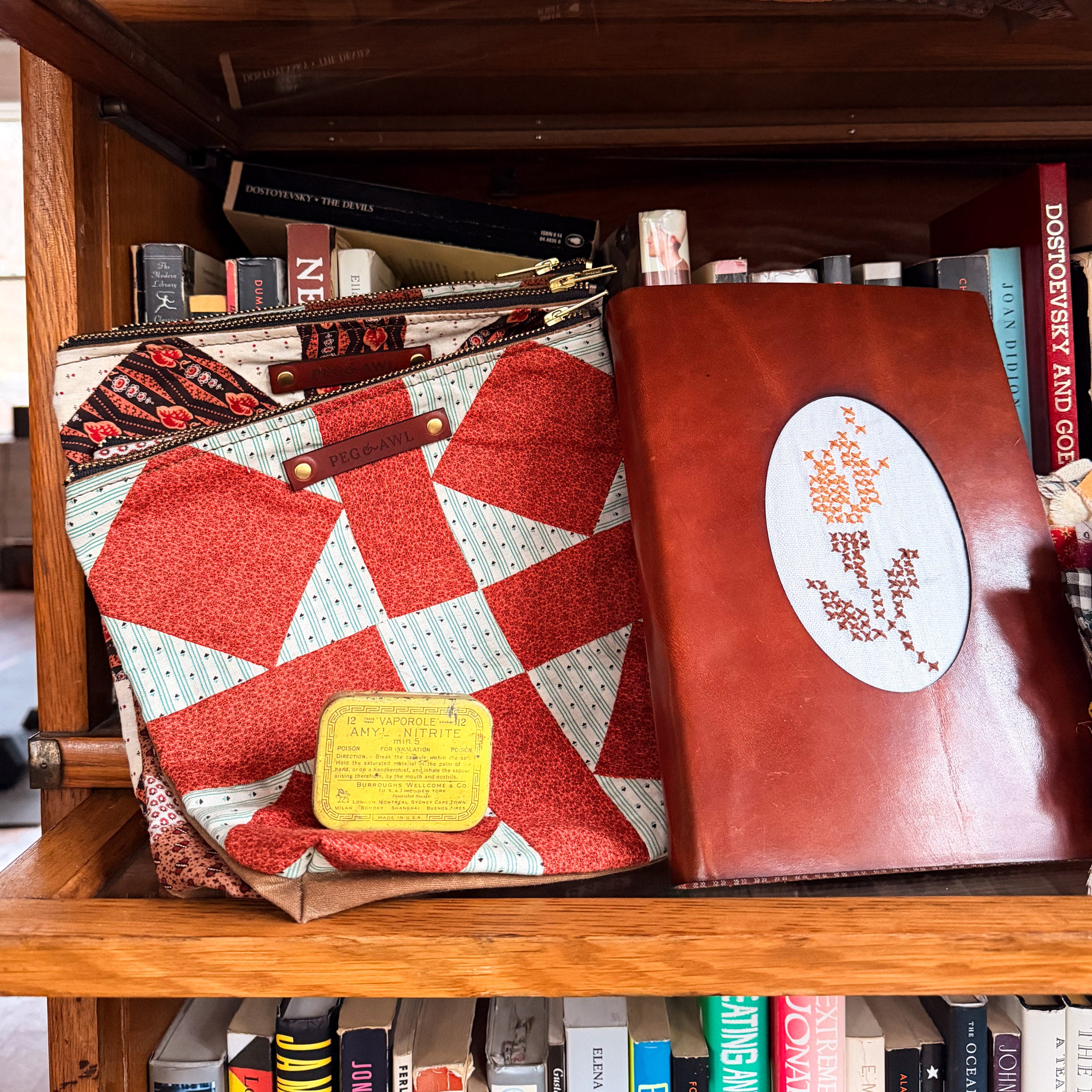 Custom Pouch with Late 1800s - Early 1900s Orphan Quilt Block: Linden